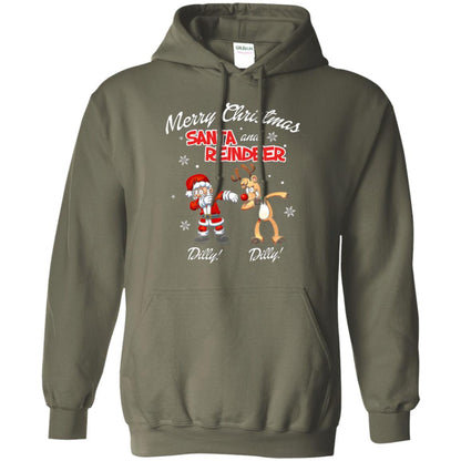 Christmas T-shirt Merry Christmas Santa And Reindeer Dilly Dilly Military Green