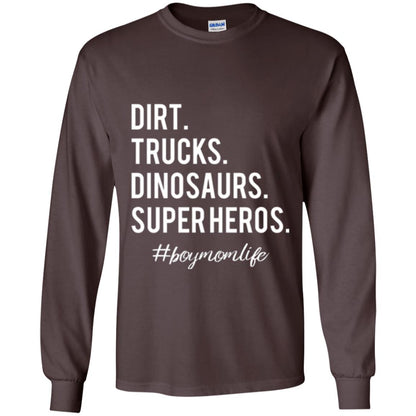 Dirt Trucks Dinosaurs Super Heros #boymomlife Mommy T-shirt Dark Chocolate