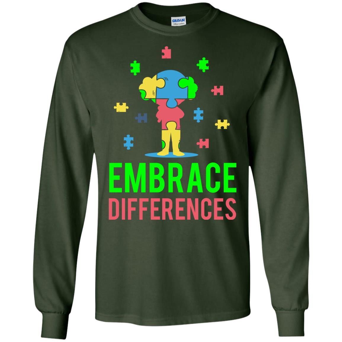 Autism Awareness T-shirt Embrace Differences Forest Green