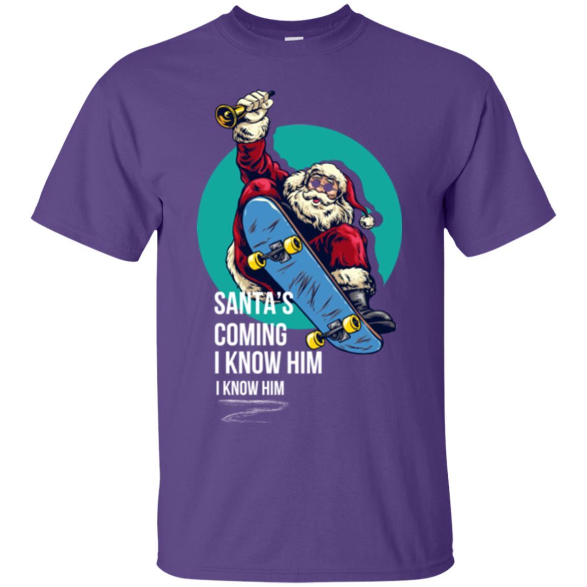 Christmas T-shirt Santa's Coming I Know Him Purple