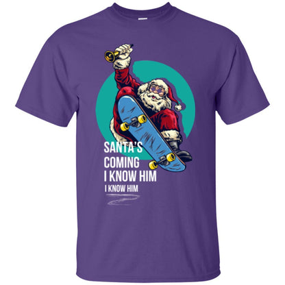 Christmas T-shirt Santa's Coming I Know Him Purple