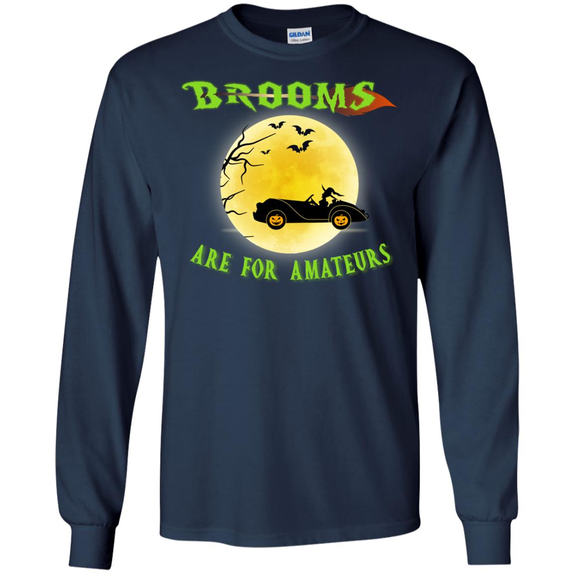 Brooms Are For Amateurs Witches Drive Car Funny Halloween Shirt Navy