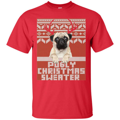 Dog Lovers T-shirt Pugly Christmas Sweater Red