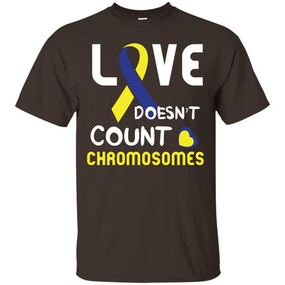 Love Doesn’t Count Chromosomes Down Syndrome Awareness T-shirt Dark Chocolate