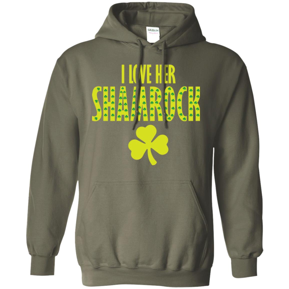 St. Patrick's Day T-shirt I Love Her Shamrock Military Green