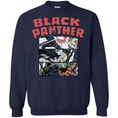 Black Panther Retro Comic Stacked Panel Art T-shirt Navy