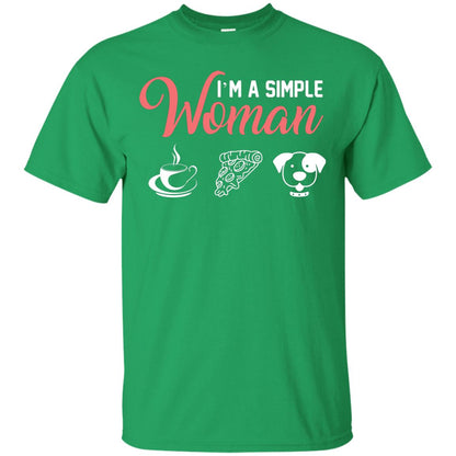 I’m A Simple Woman Love Coffee Pizza And Puppies Gift Shirt For Woman Irish Green