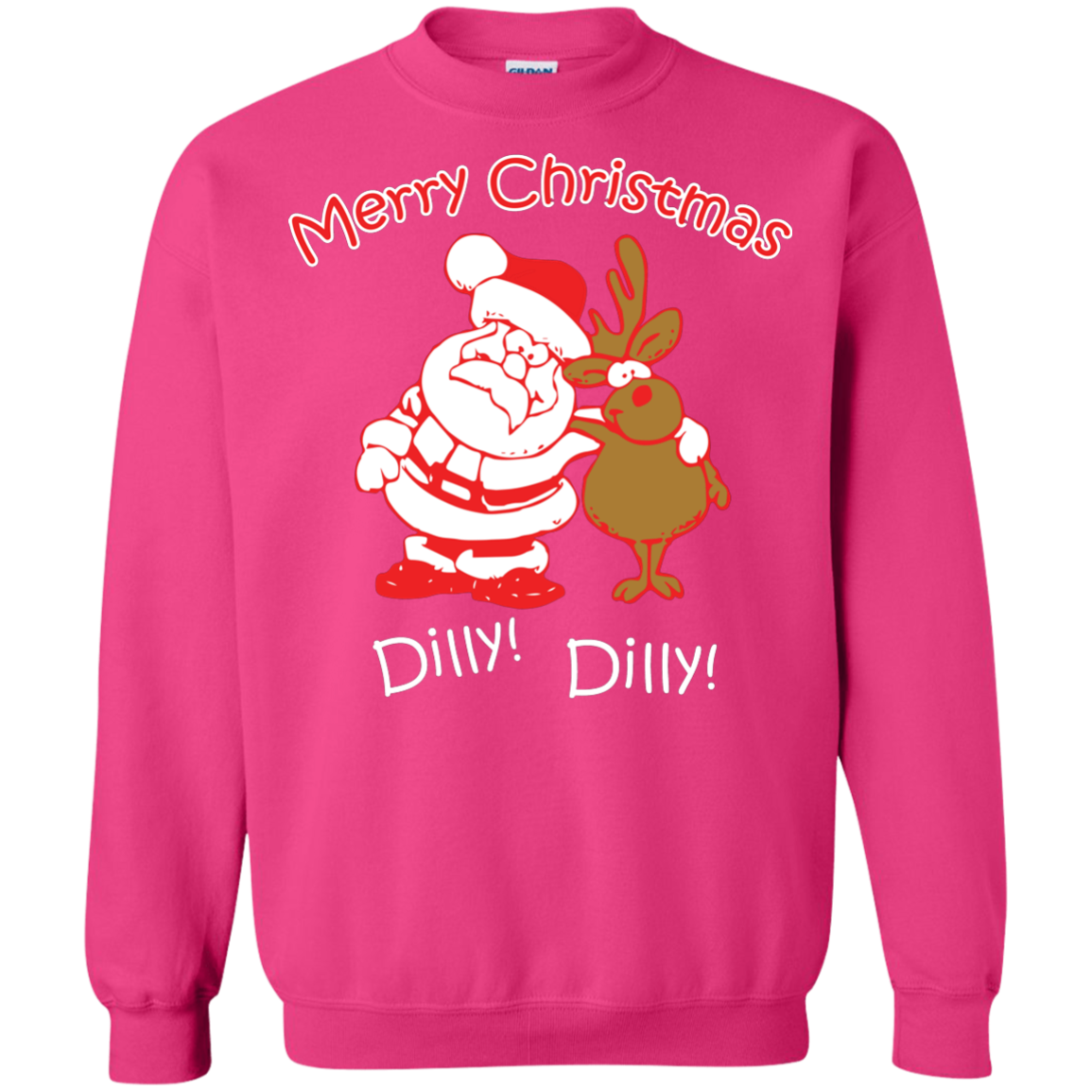 Christmas T-Shirt Merry Christmas Santa And Reindeer Dilly! Dilly! Heliconia