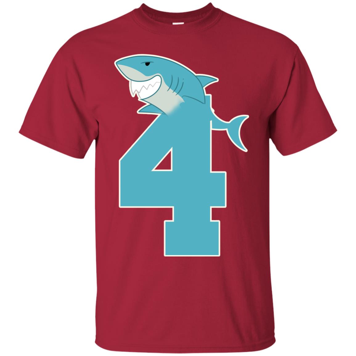 4th Birthday Shark Party Shirt Cardinal