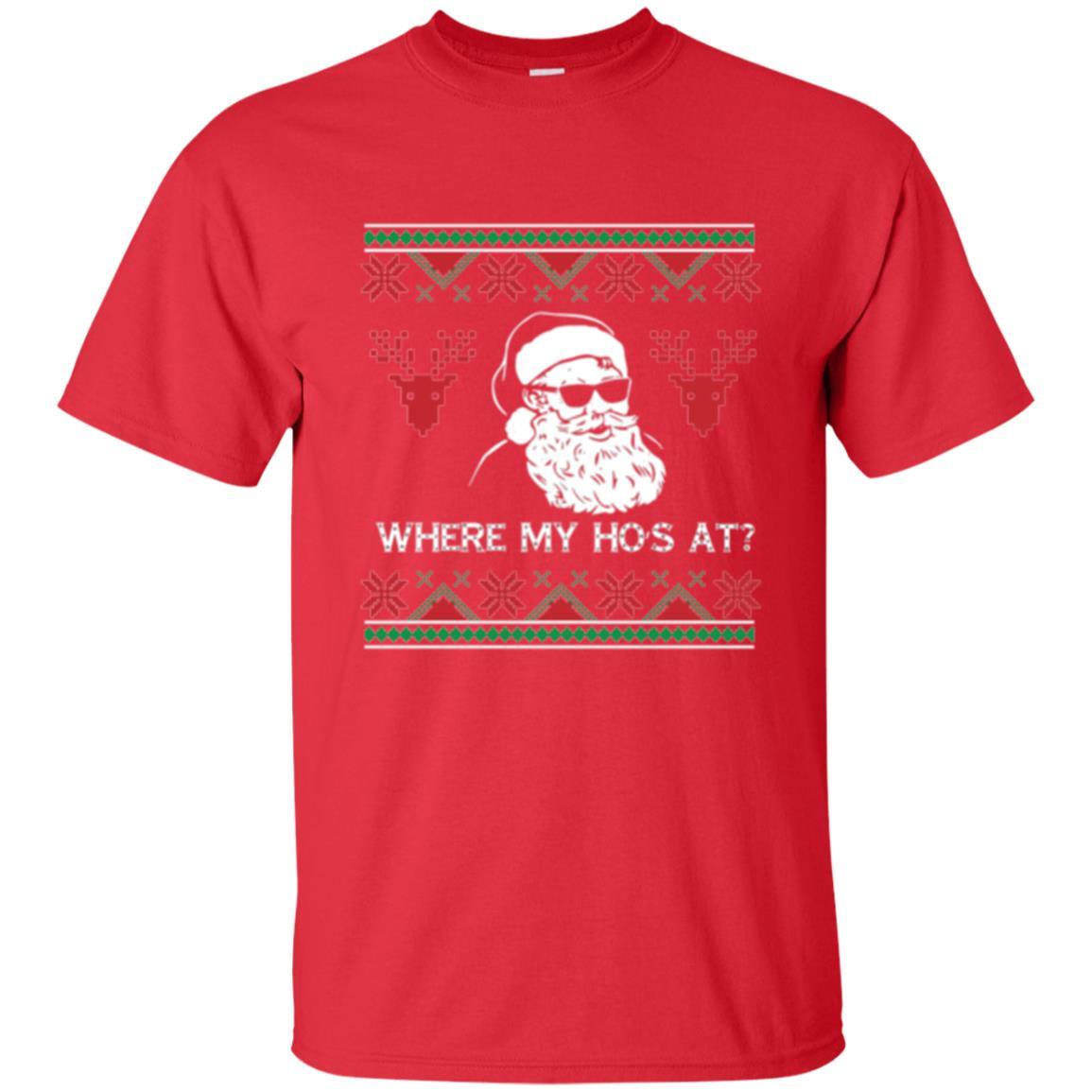 Christmas T-shirt Santa Claus Where My Hos At T-shirt Red