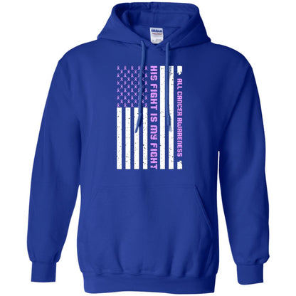 All Cancer Awareness His Fight Is My Fight Lavender Ribbon Stars Flag Of Usa Shirt Royal