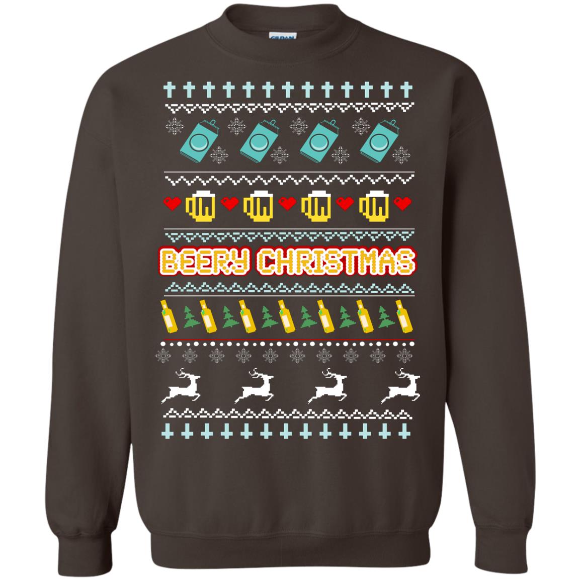 Beery Christmas Merry X-mas Beer Drinking Lovers Gift Shirt Dark Chocolate