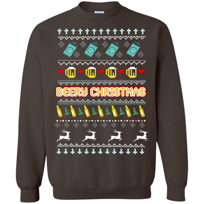 Beery Christmas Merry X-mas Beer Drinking Lovers Gift Shirt Dark Chocolate