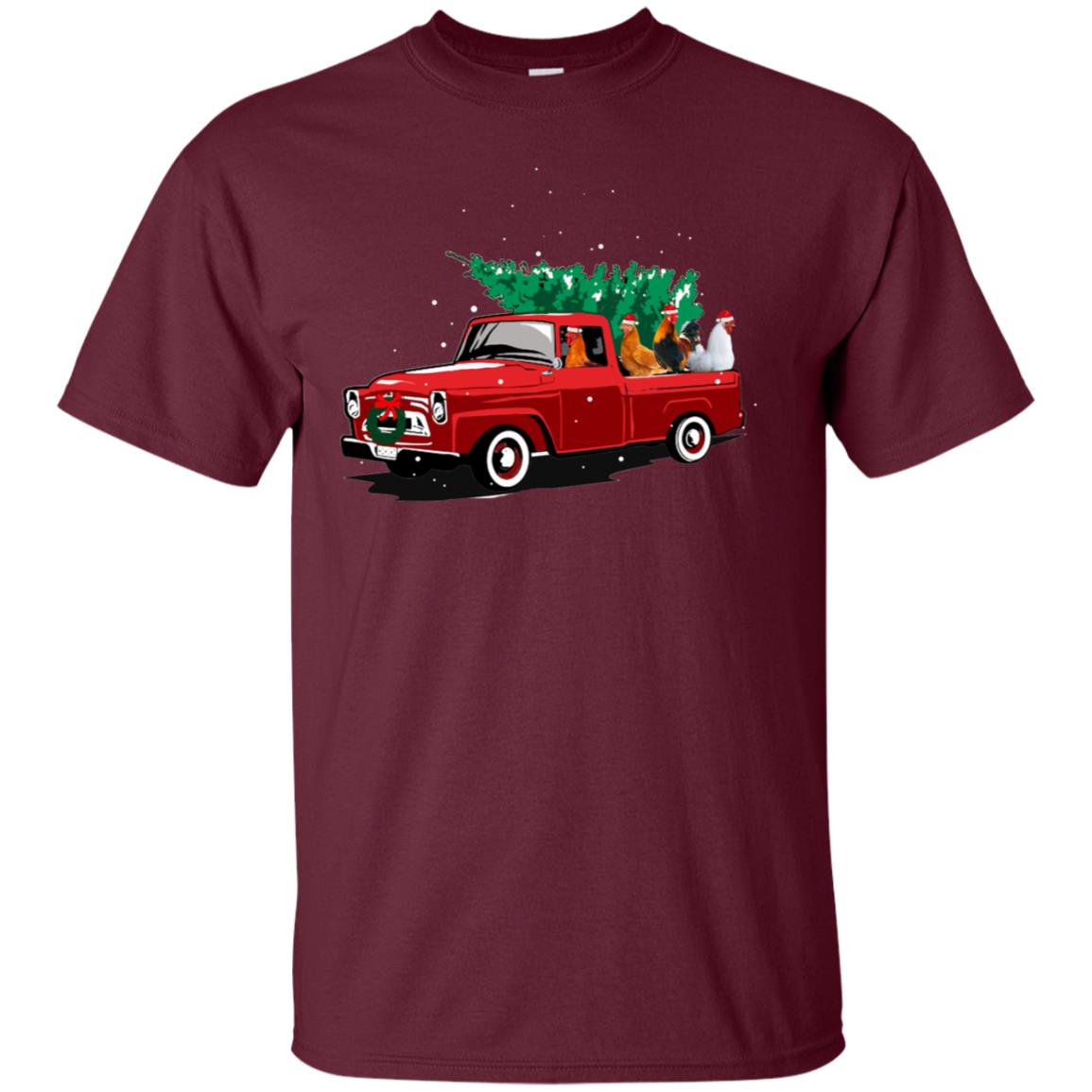 Chickens On Car Merry Christmas Gift Shirt For Mens Womens Maroon