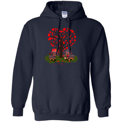Valentine Dachshund Couple Heart Tree Shirt Navy