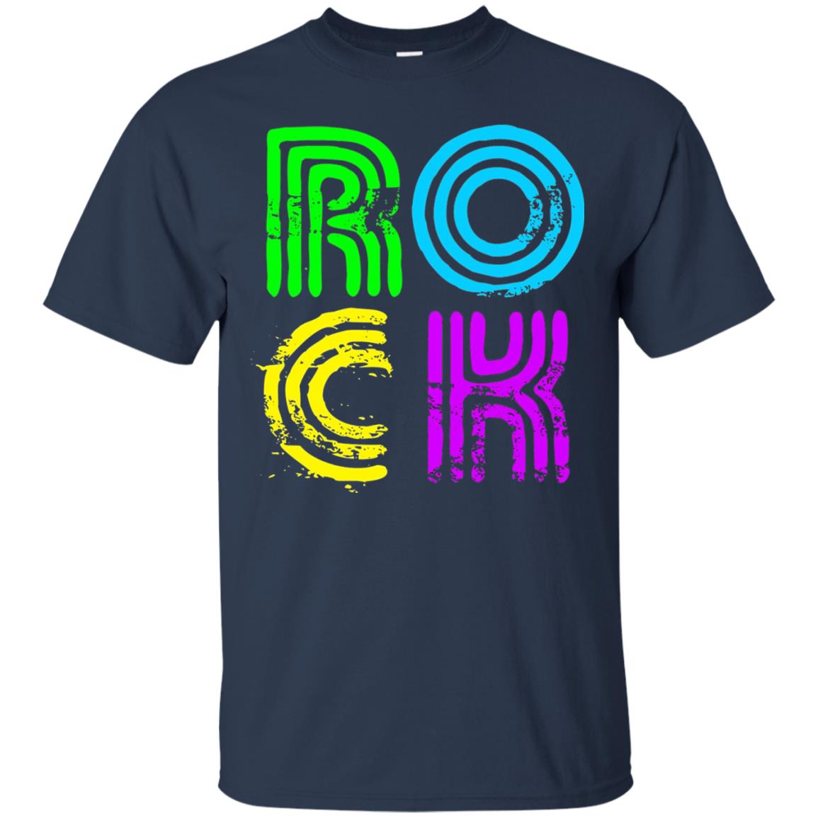 Bright Neon Colours Rock 80_s Retro Theme T-shirt Navy