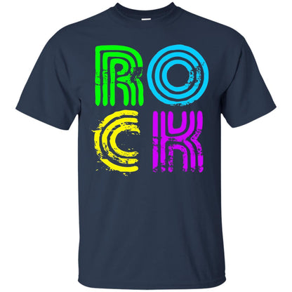 Bright Neon Colours Rock 80_s Retro Theme T-shirt Navy