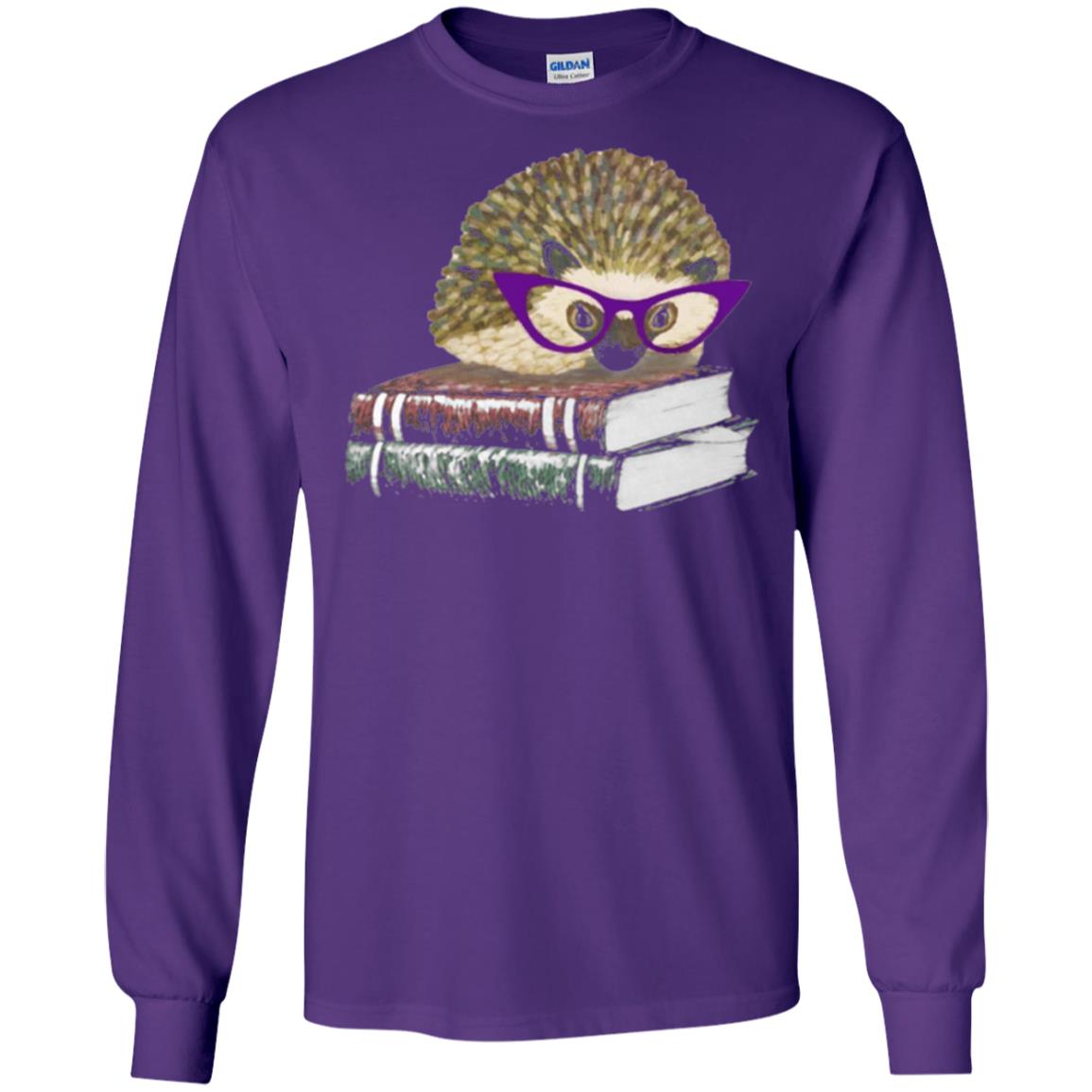 Adorable Hedgehog Book Nerd Gift Shirt Purple