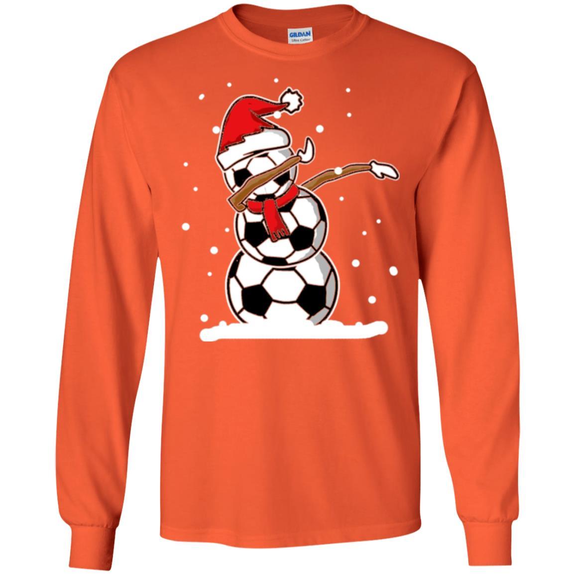 Christmas T-shirt Dabbing Snowman Soccer Orange