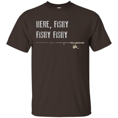 Fishing Lover T-shirt Here Fishy Fishy Dark Chocolate