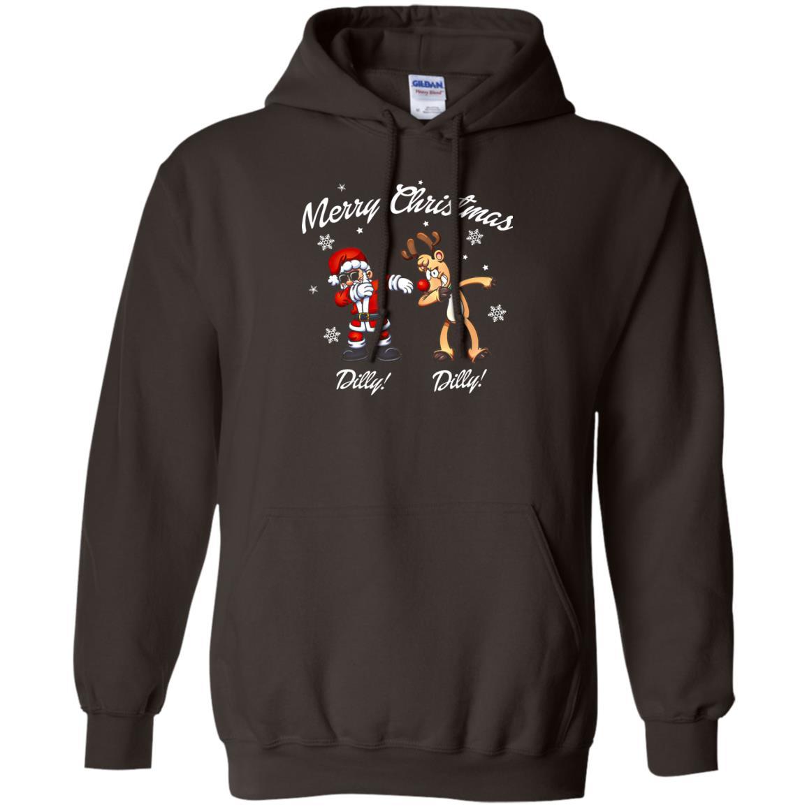 Christmas T-shirt Santa And Reindeer Dilly Dilly Dark Chocolate