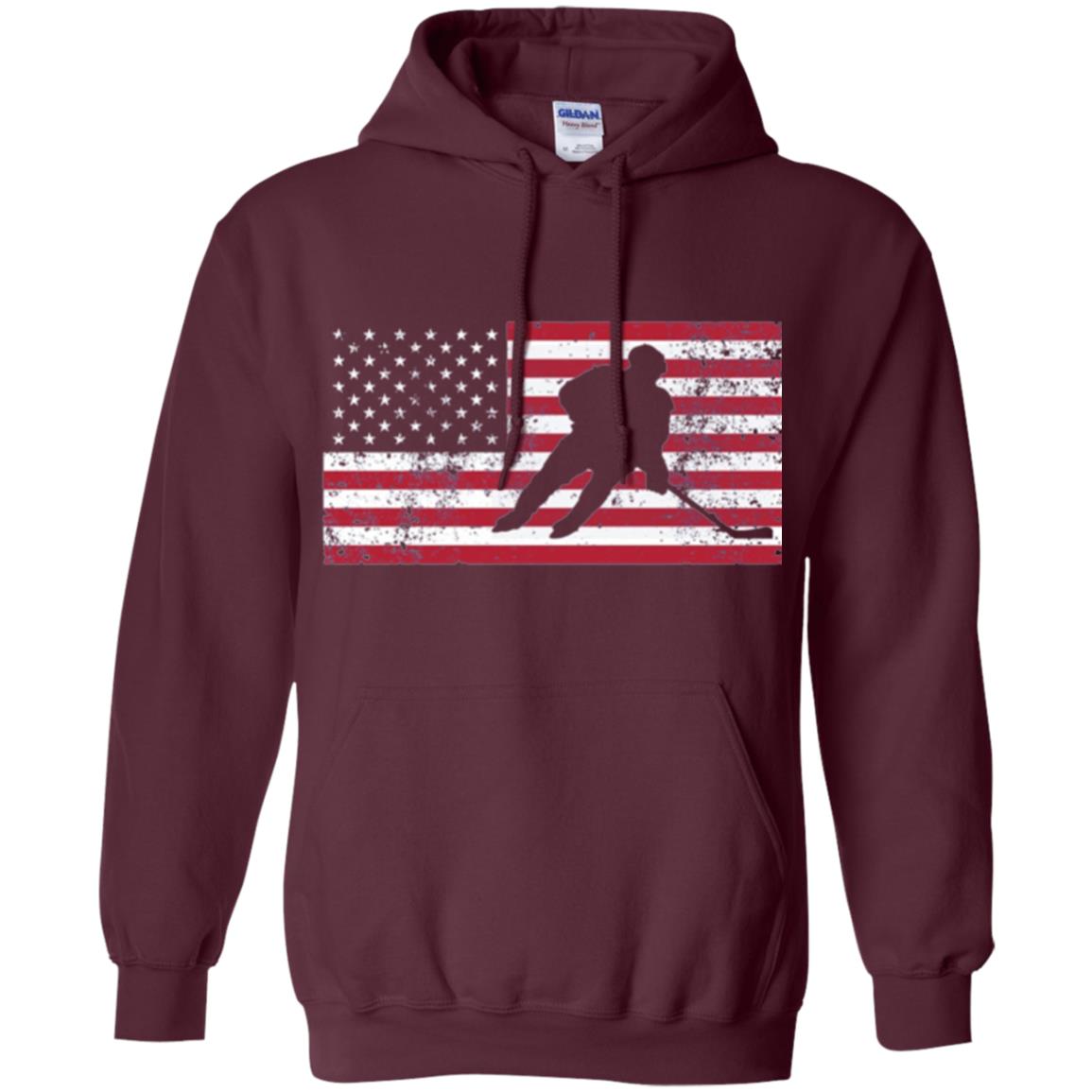 Hockey T-shirt American Flag Usa Patriotic Ice Skating Maroon