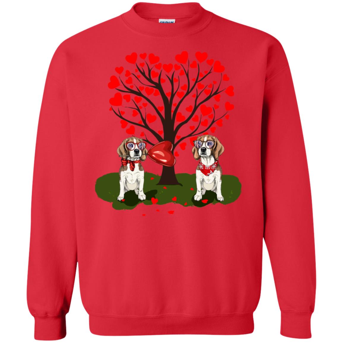 Valentine Beagle Couple Heart Tree Shirt Red