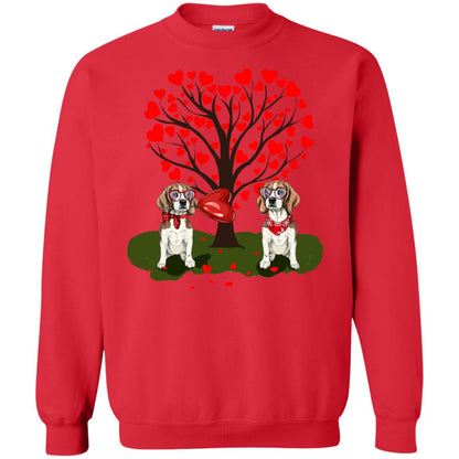 Valentine Beagle Couple Heart Tree Shirt Red