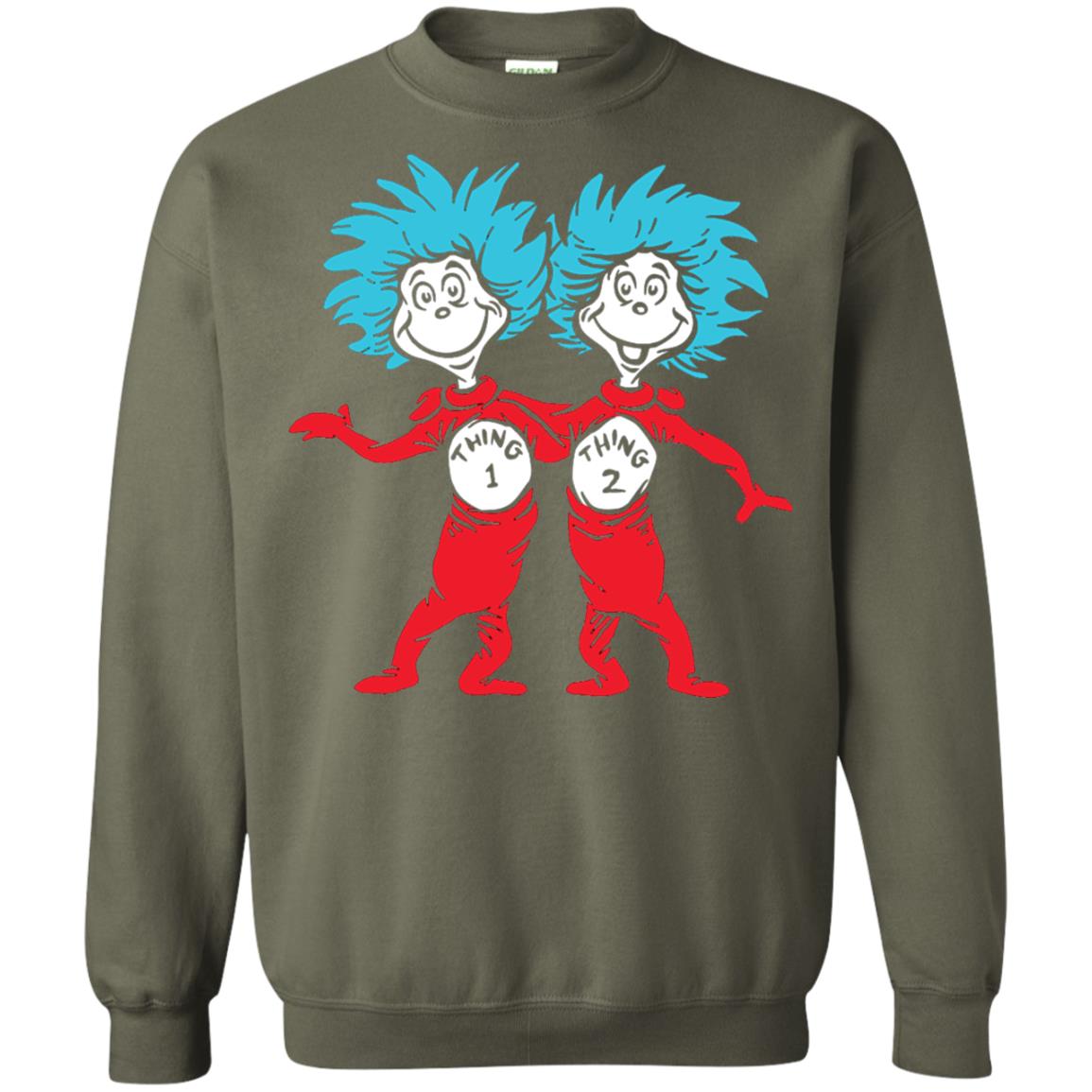 Dr. Seuss Thing 1 Thing 2 Buddies T-shirt Military Green
