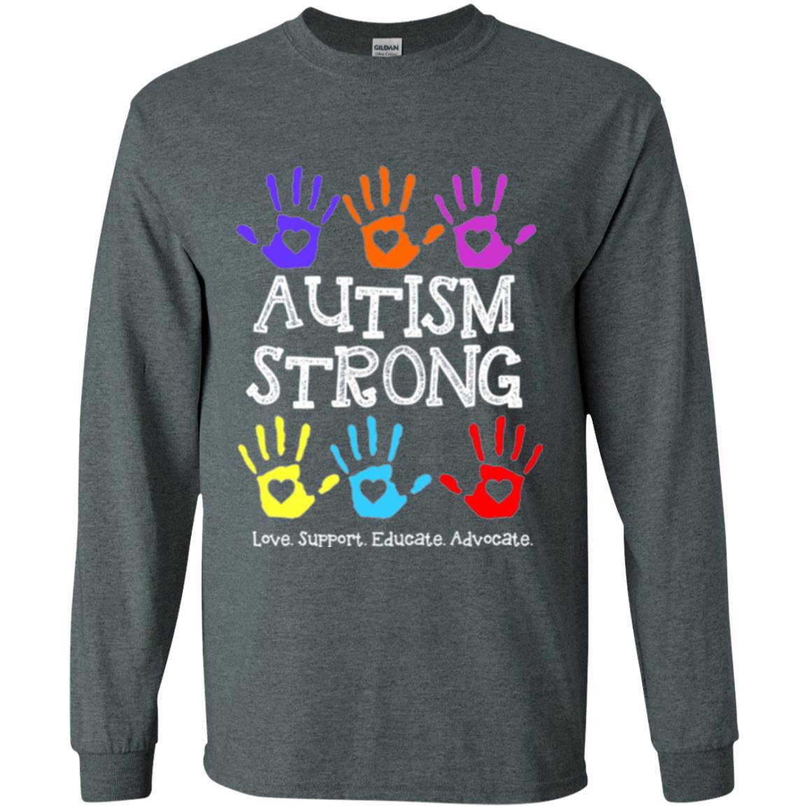 Autism Awareness T-shirt Autism Strong Love Support Educate Advocate Dark Heather