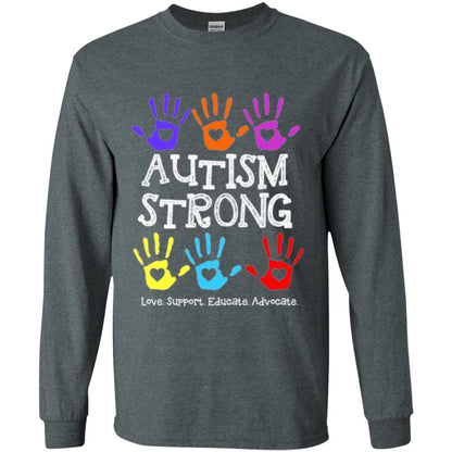 Autism Awareness T-shirt Autism Strong Love Support Educate Advocate Dark Heather