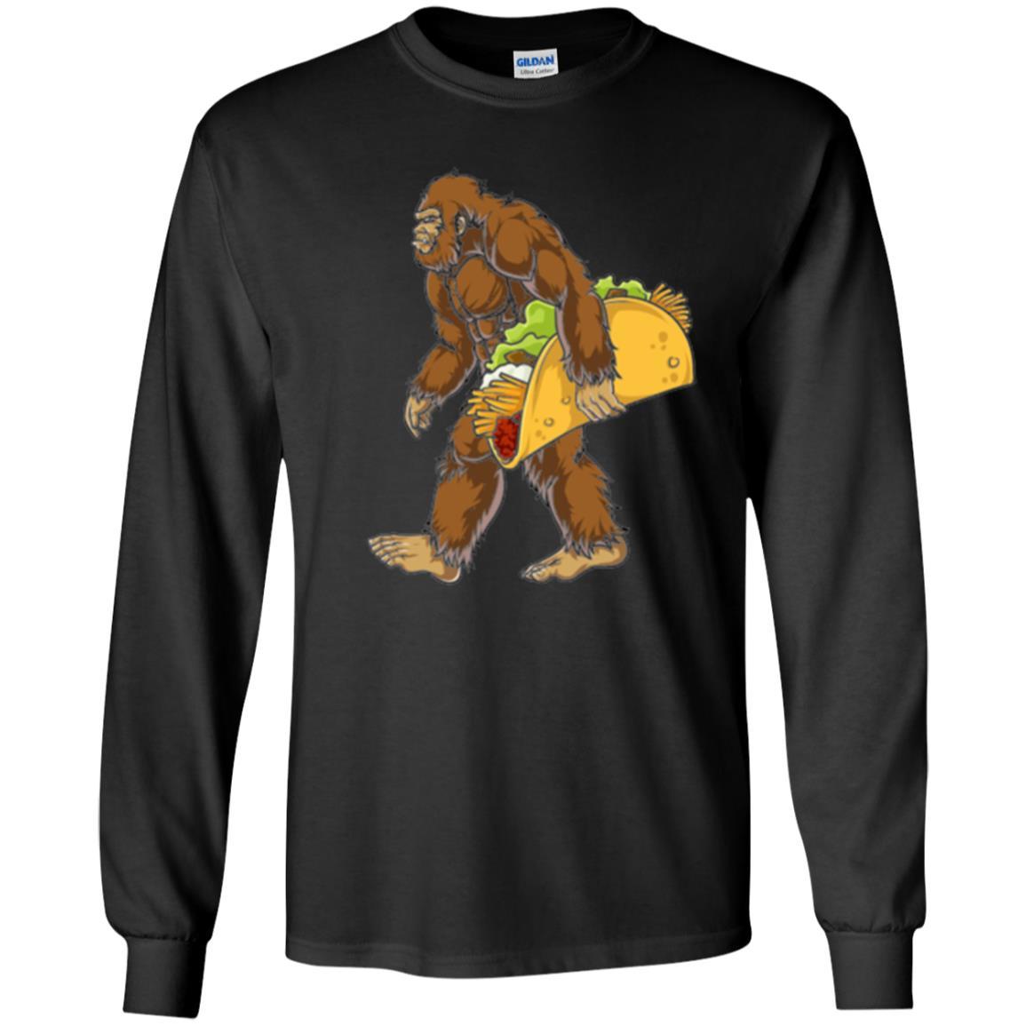 Camping T-shirt Bigfoot Sasquatch Carrying Taco Black