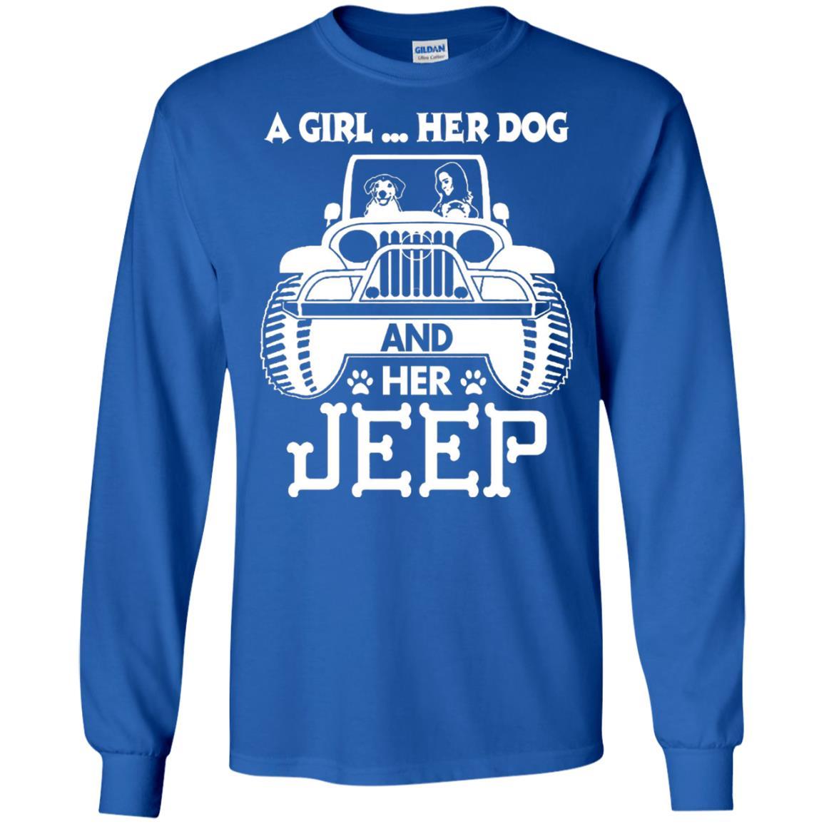 Dog Lover T-shirt A Girl Her Dog And Her Jeep Royal