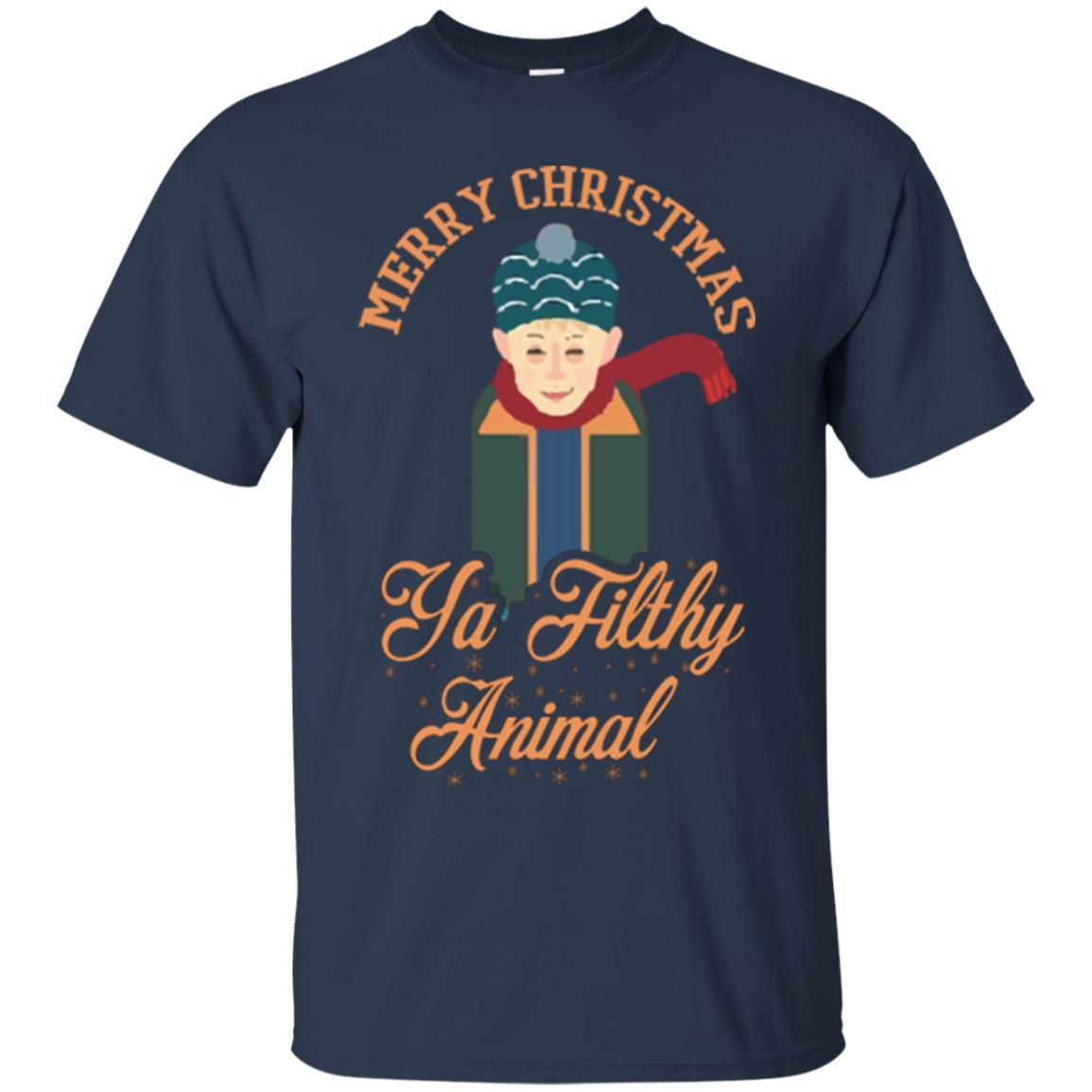 Christmas T-shirt Merry Christmas Ya Filthy Animal Navy