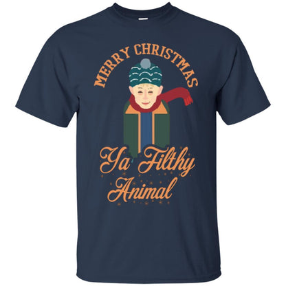 Christmas T-shirt Merry Christmas Ya Filthy Animal Navy