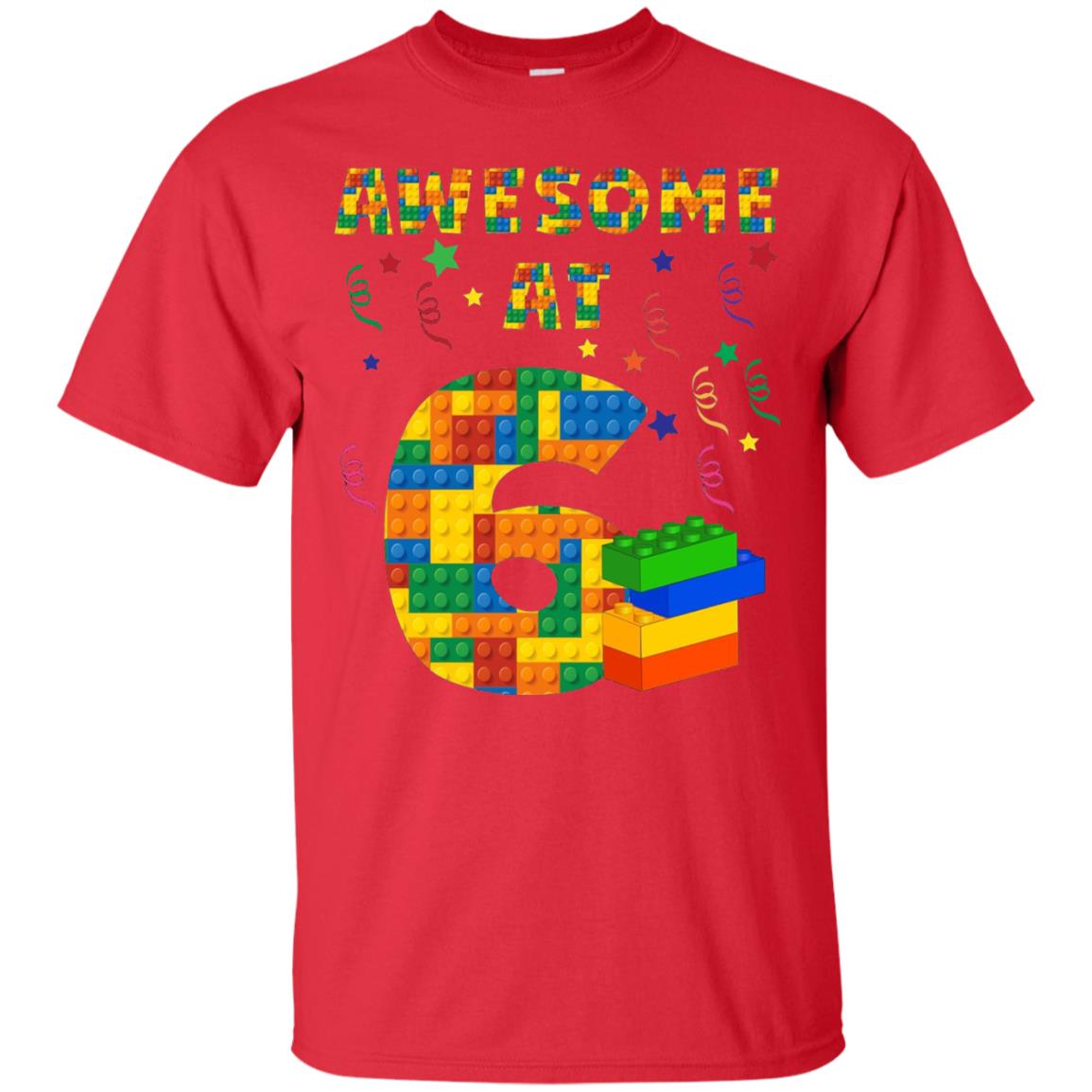 Awesome At 6 Age 6 Six Blocks Bricks Theme Shirt Red