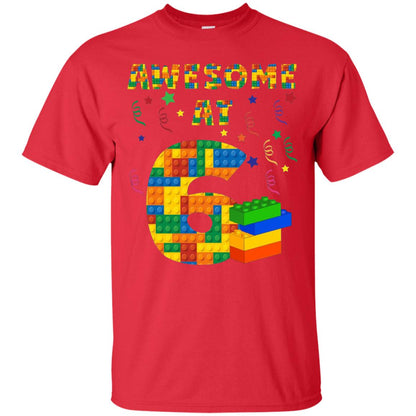 Awesome At 6 Age 6 Six Blocks Bricks Theme Shirt Red