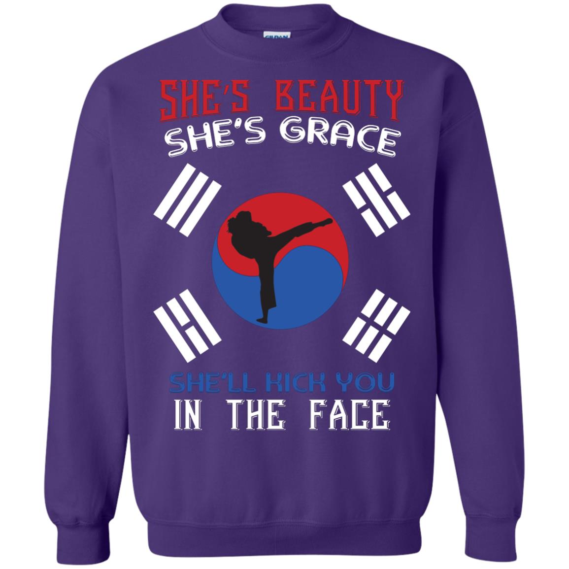 She’s Beauty She’s Grace She’ll Kick You In The Face Taekwondo T-shirt Purple