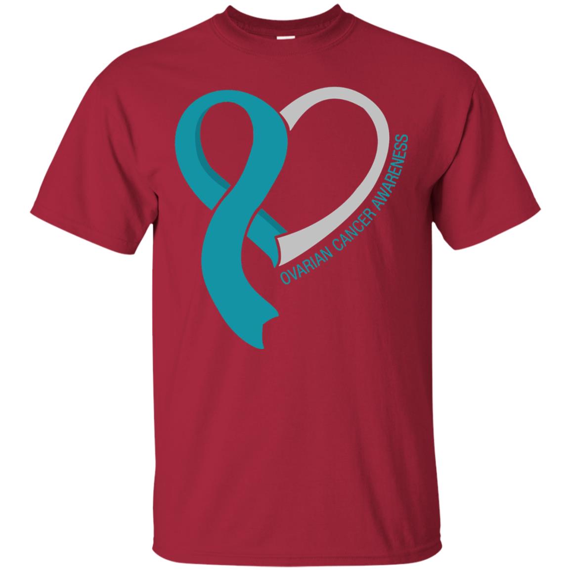 Ovarian Cancer Teal Heart Ribbon Awareness Ovarian Cancer T-shirt Cardinal