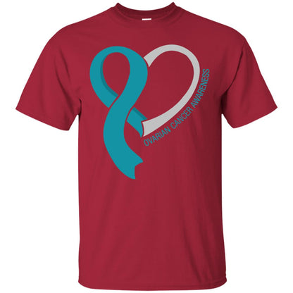 Ovarian Cancer Teal Heart Ribbon Awareness Ovarian Cancer T-shirt Cardinal