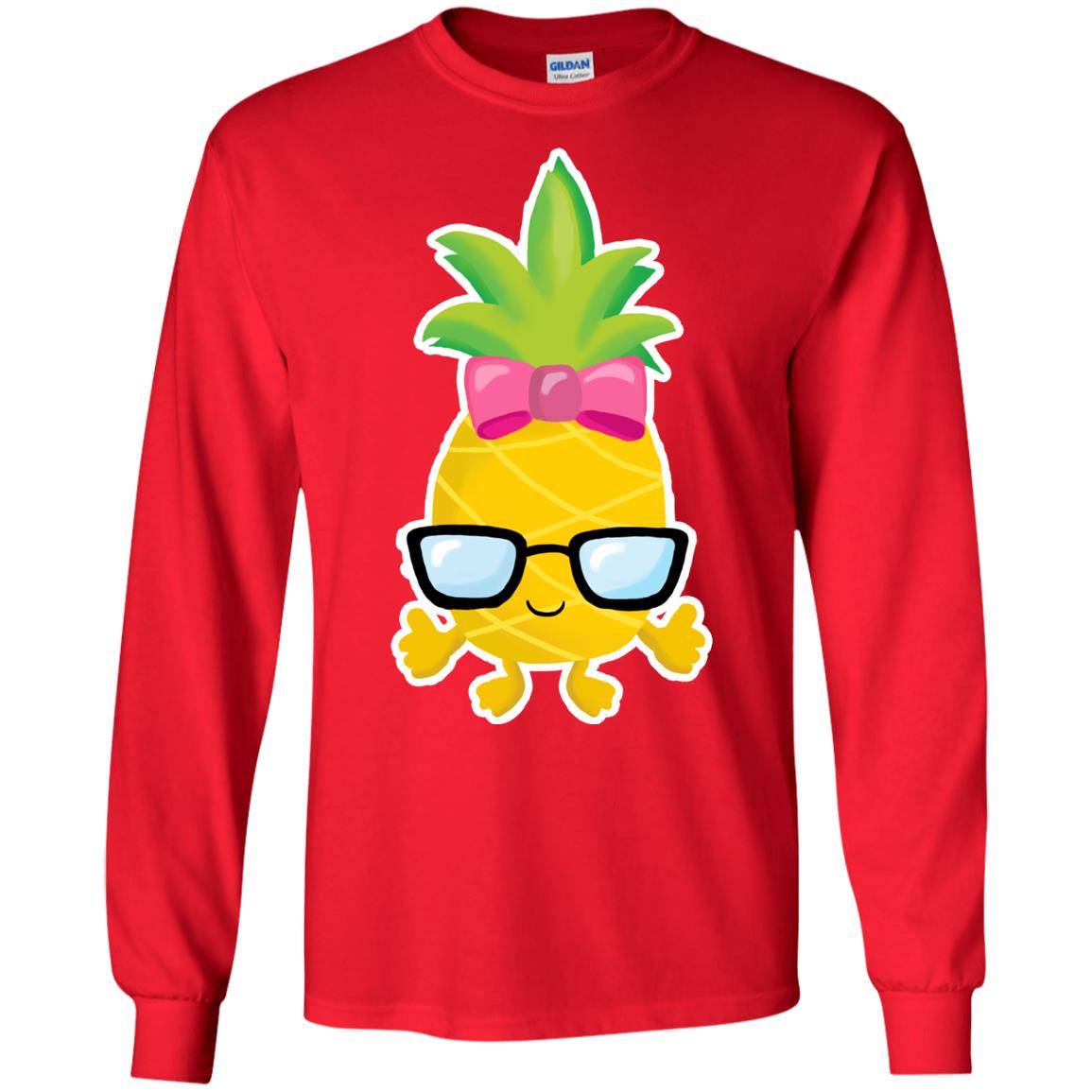 Funny Pineapple With Glasses For Girls Womens Shirt Red