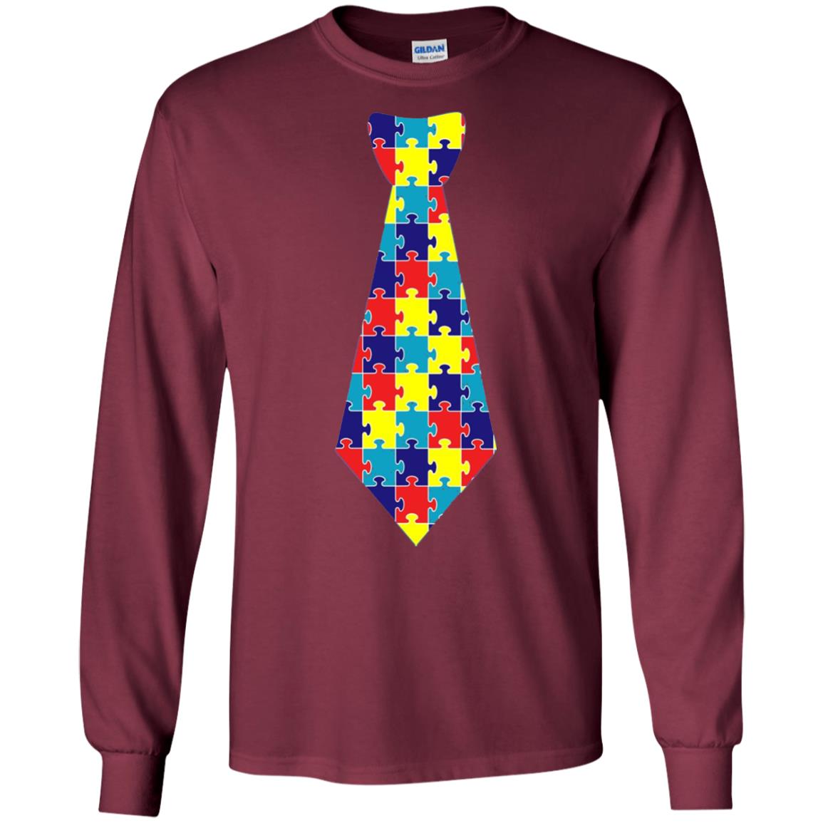Autism Awareness T-shirt Puzzle Neck Tie 2018 Maroon