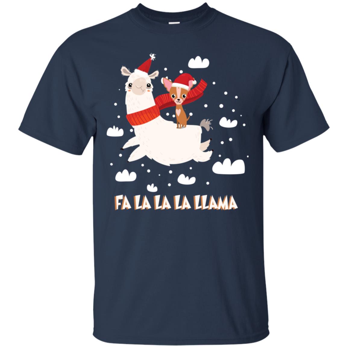 Fa La La La Llama With Chihuahua X-mas Gift Shirt Navy