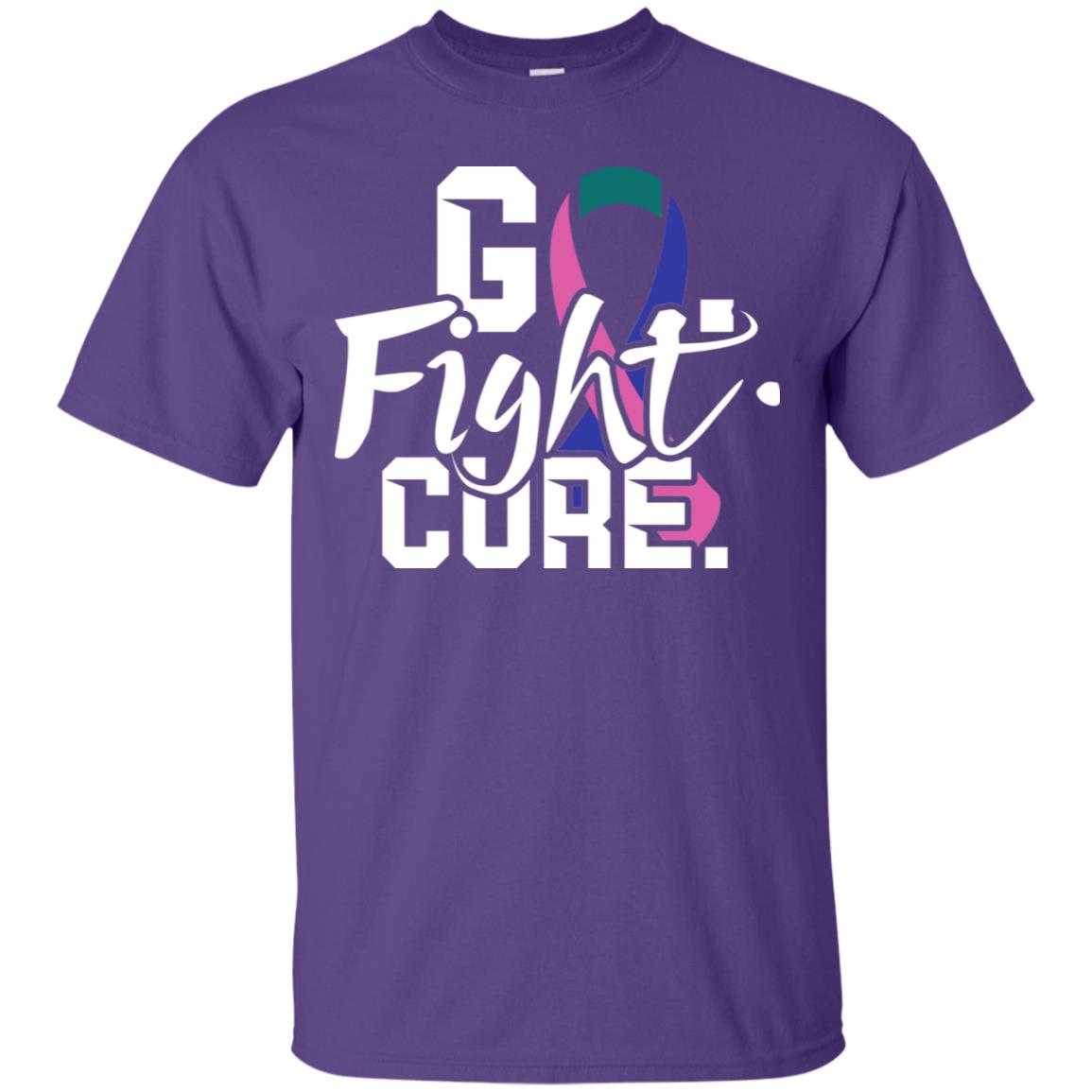 Thyroid Awareness Go Fight Cure Teal Pink Blue Ribbon Shirt Purple