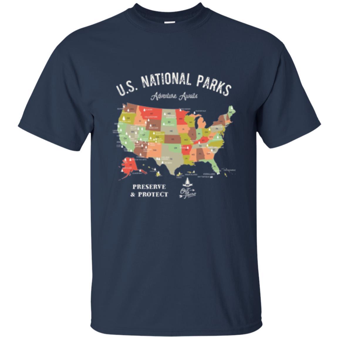 Hiking Camping T-shirt National Park Map Vintage T-shirt Navy