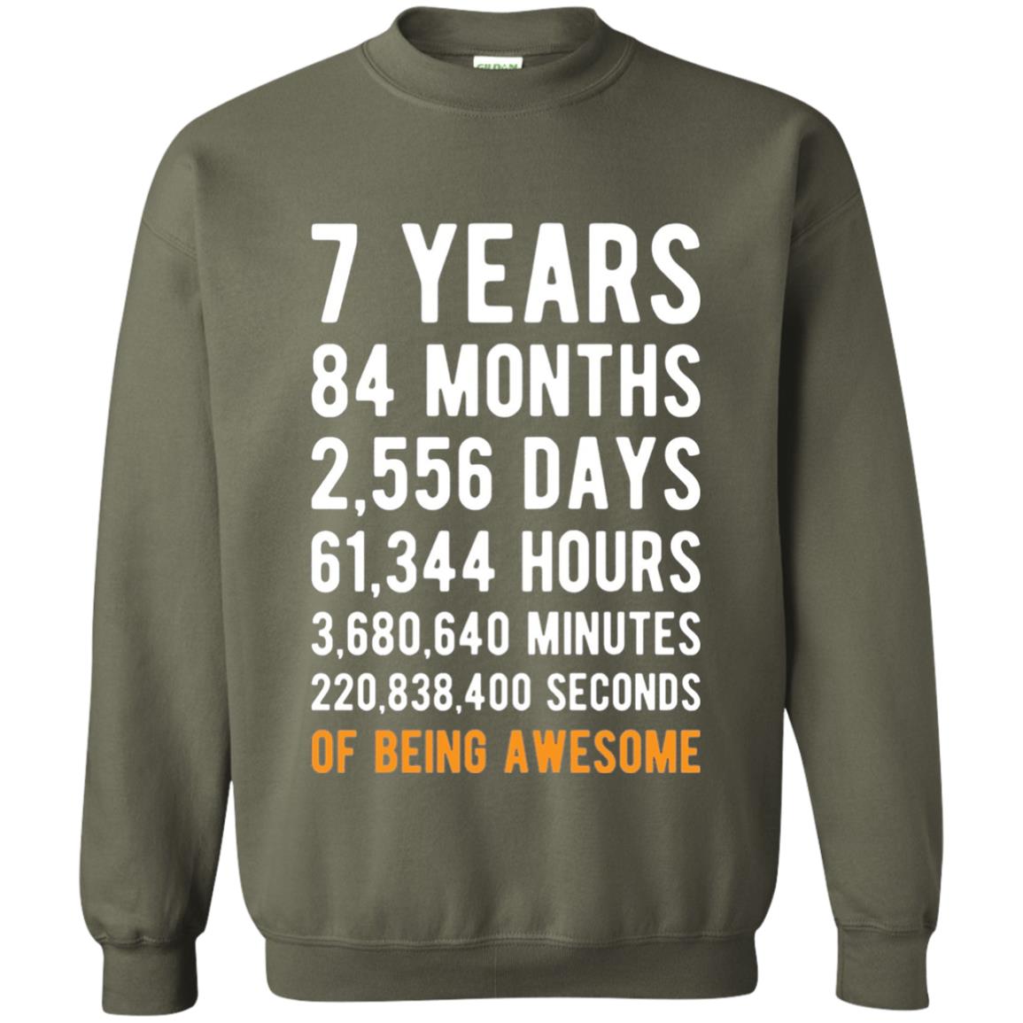 7th Birthday Shirt 7 Years Old Being Awesome Military Green