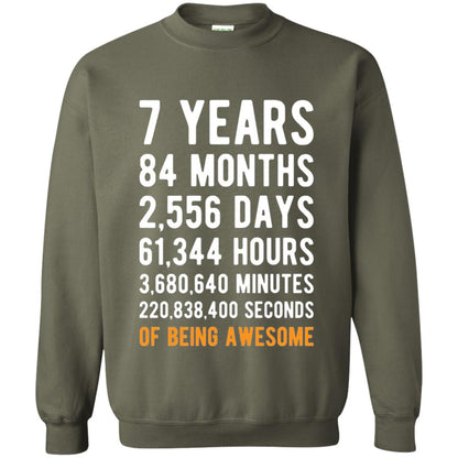 7th Birthday Shirt 7 Years Old Being Awesome Military Green