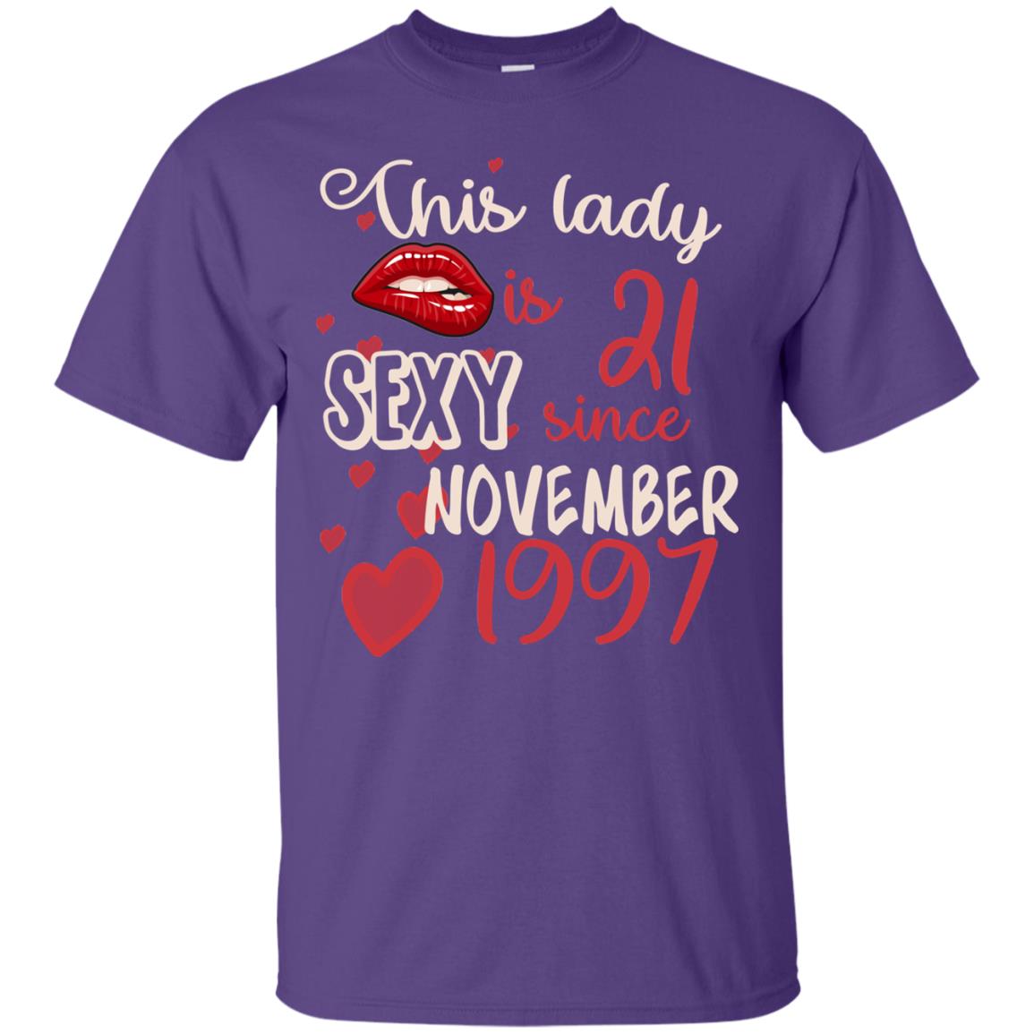 This Lady Is 21 Sexy Since November 1997 21st Birthday Shirt For November Womens Purple