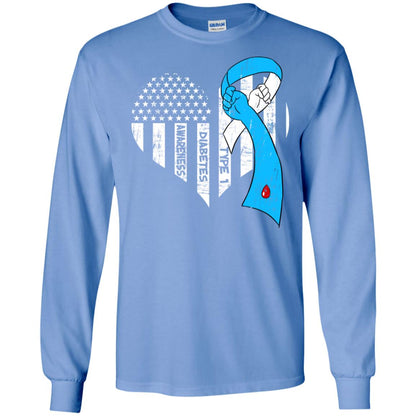 Diabetes Awareness Type 1 Ribbon Flag Shirt Carolina Blue