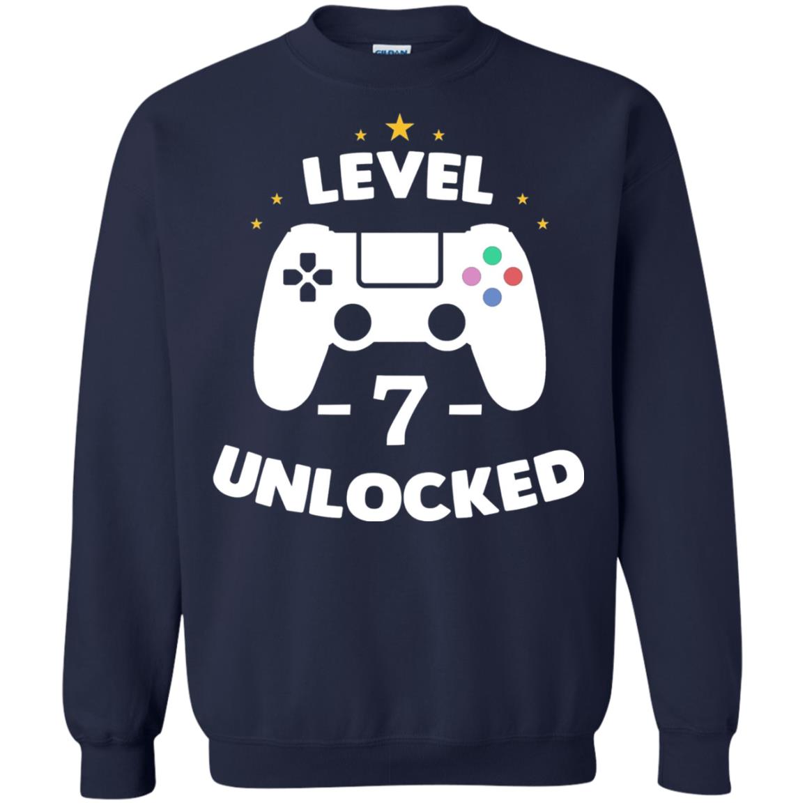 Level 7 Unlocked Gamer Seventh Birthday Party Shirt Navy